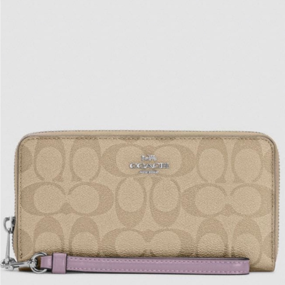Coach Long Zip Around Wallet in Khaki/Soft Lilac